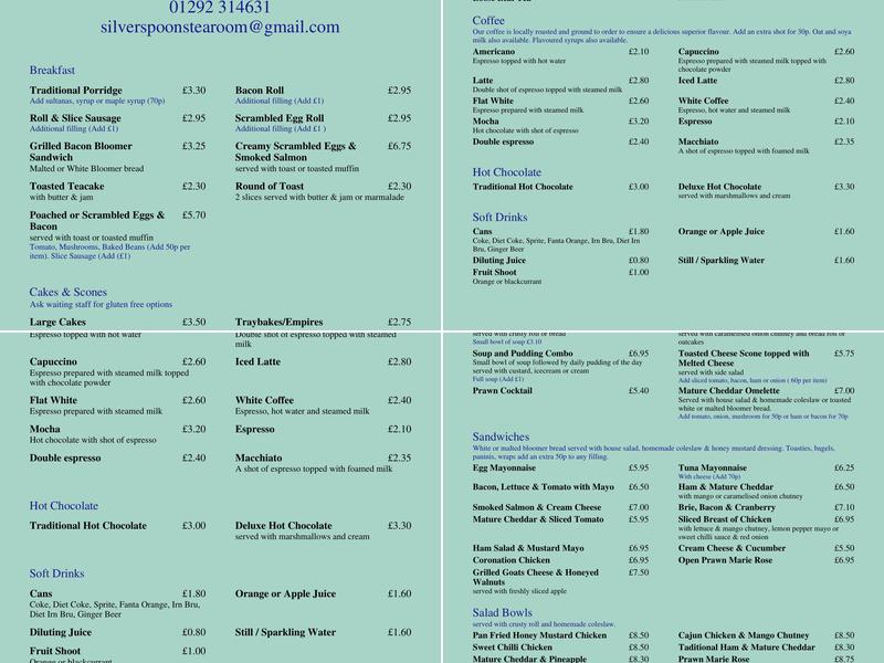 Silver Spoons Tearoom Menu