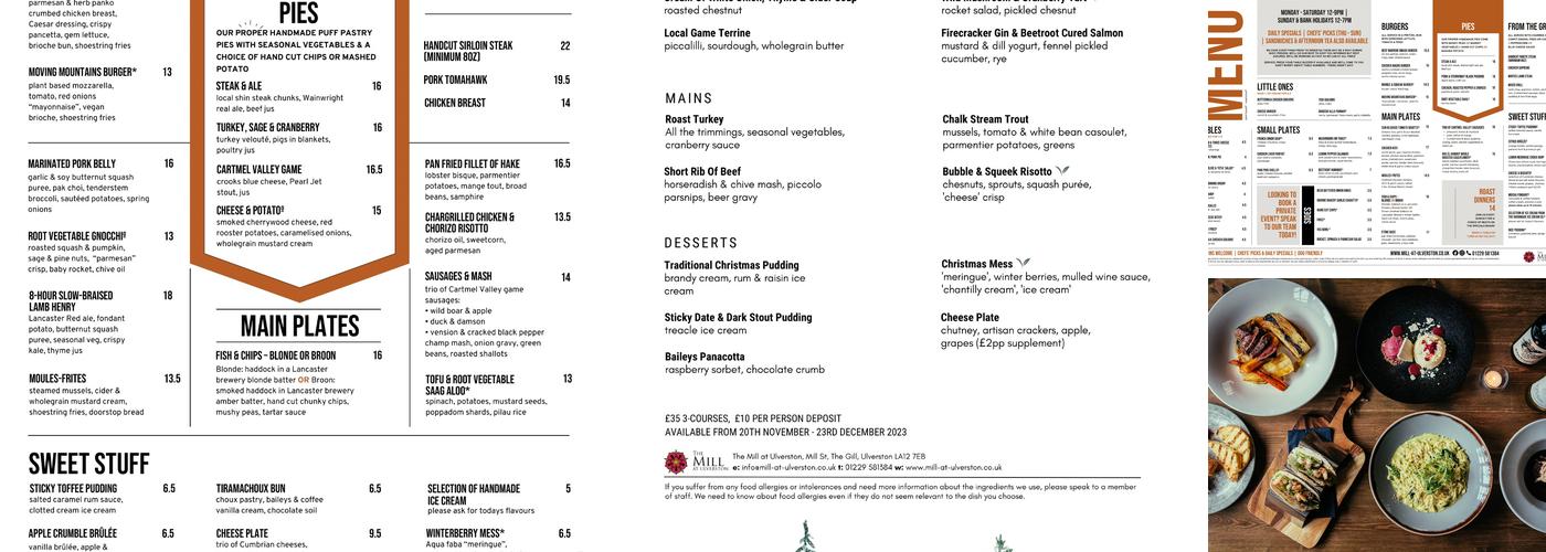 The Mill at Ulverston Menu