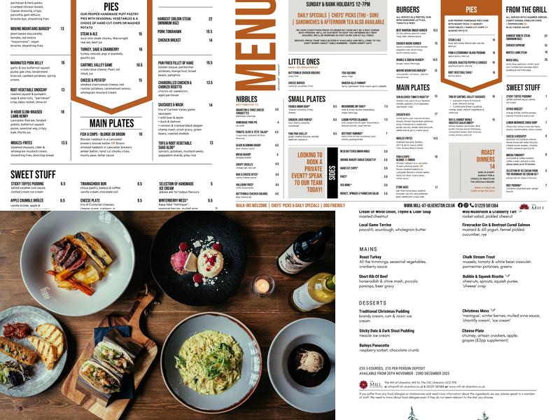 The Mill at Ulverston Menu