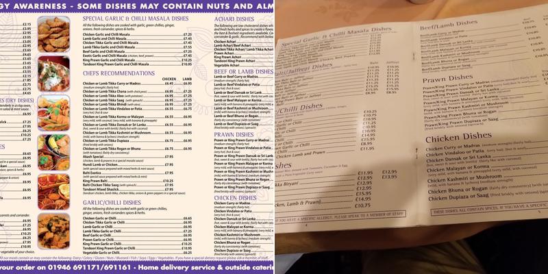 Akash Tandoori Restaurant Menu