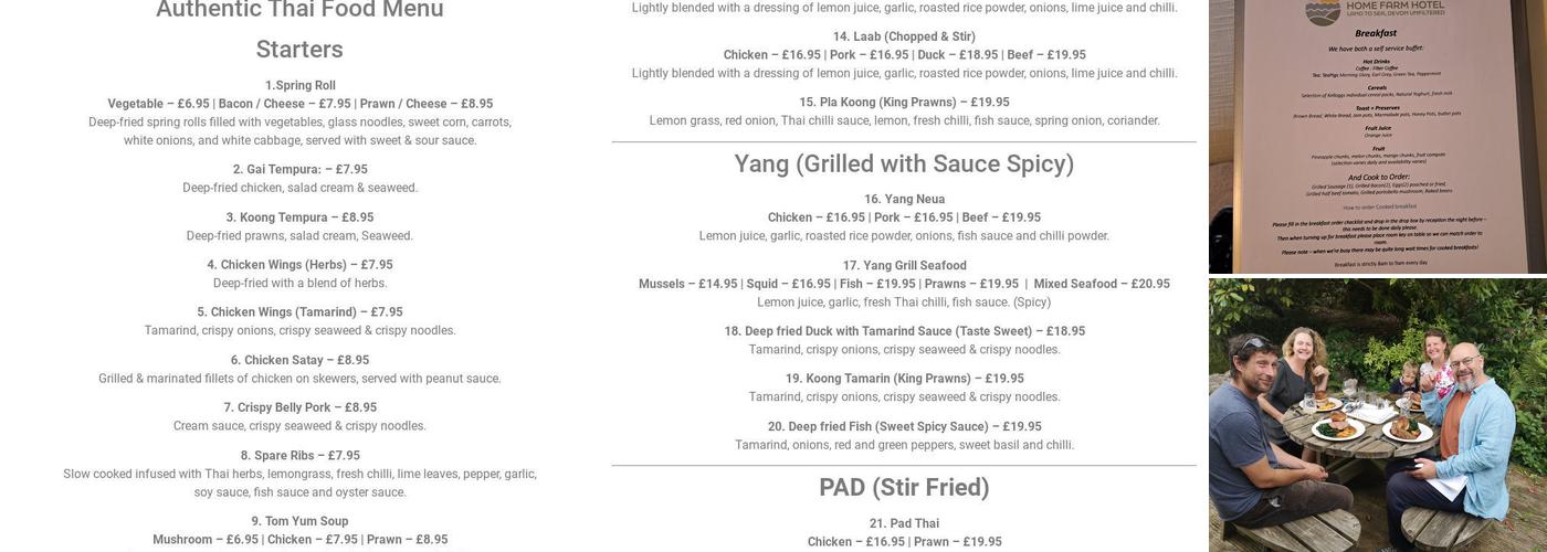 Home Farm B&B Menu