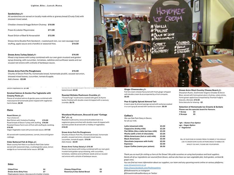Drewe Arms - Broadhembury Menu