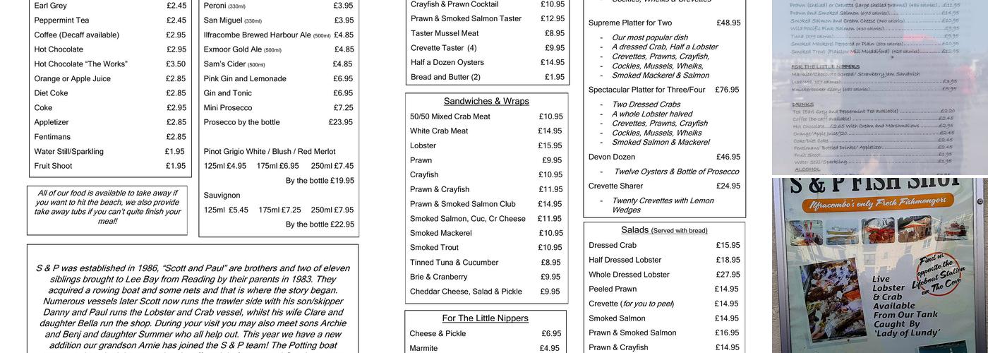 S & P Fish Shop Menu