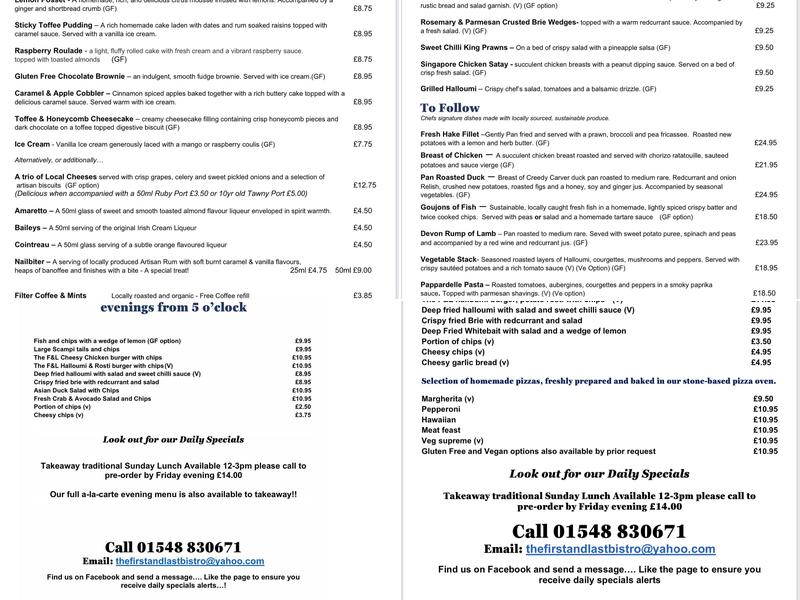 The First & Last Bistro Menu