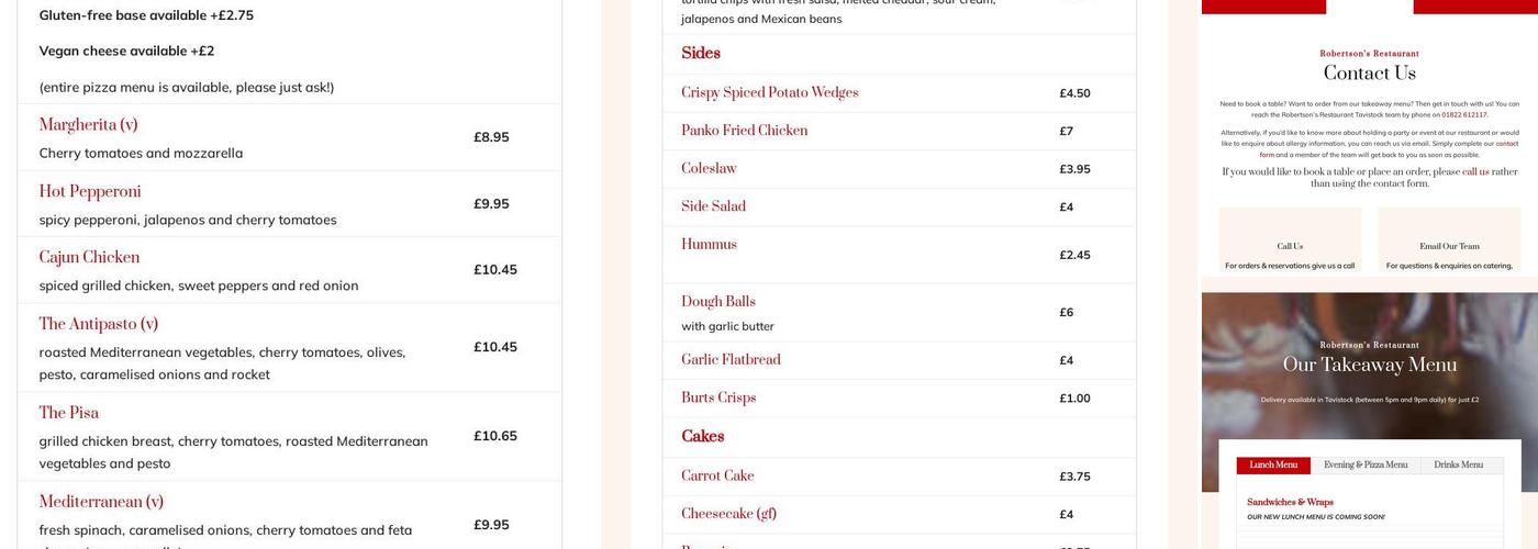 Robertson's Restaurant and Pizzeria Menu