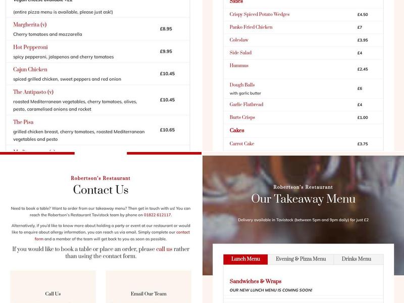 Robertson's Restaurant and Pizzeria Menu