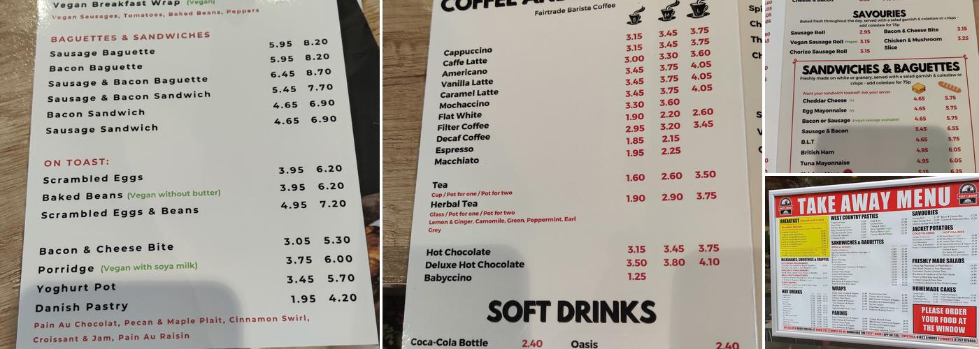 The Original Pasty House Menu