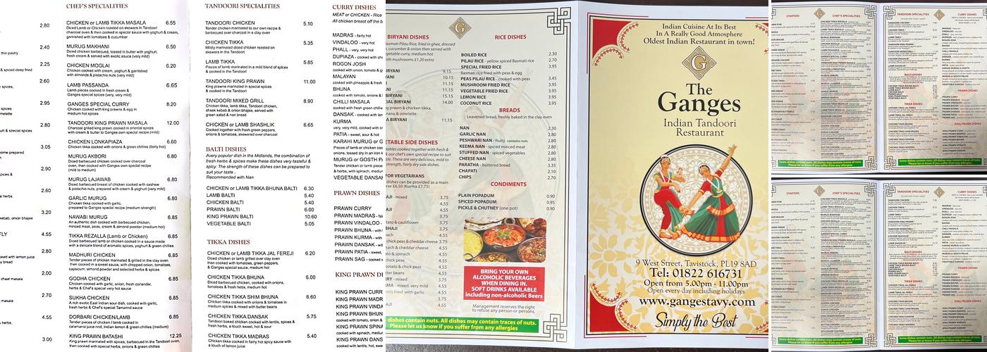 The Ganges Restaurant Menu