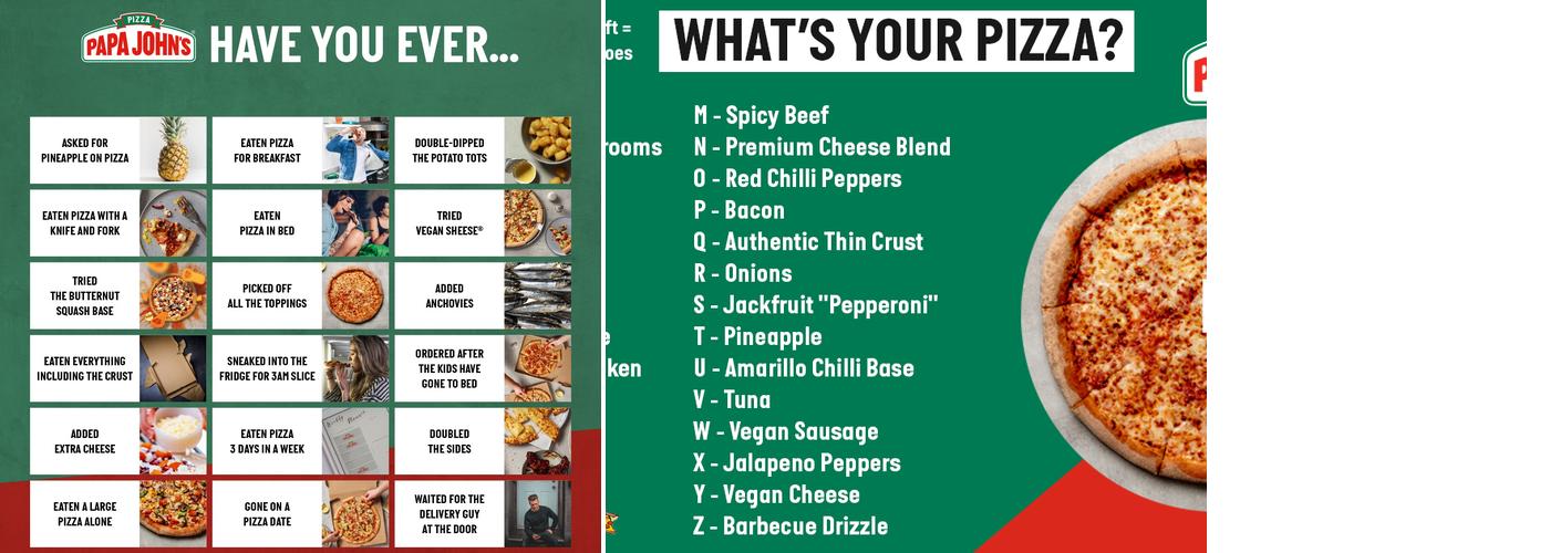 Papa Johns Pizza Menu