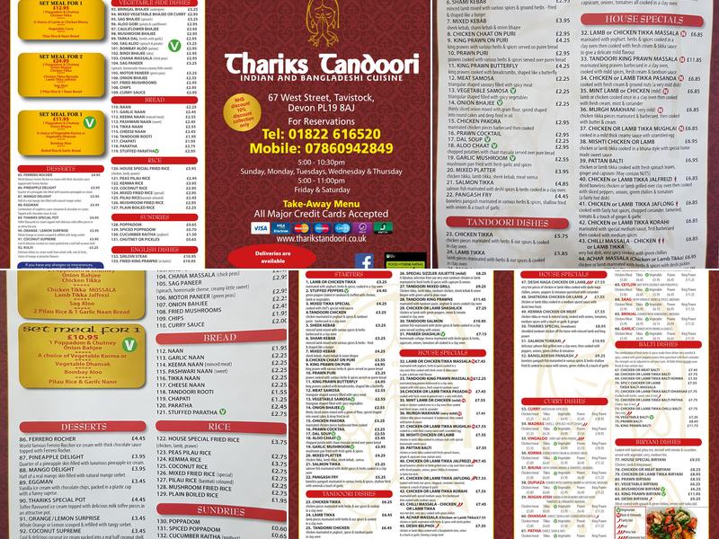 Thariks Tandoori Menu