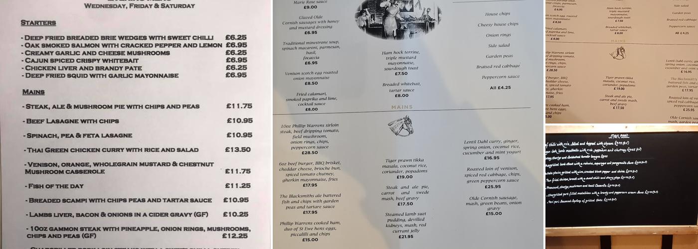 The Blacksmiths Arms Menu