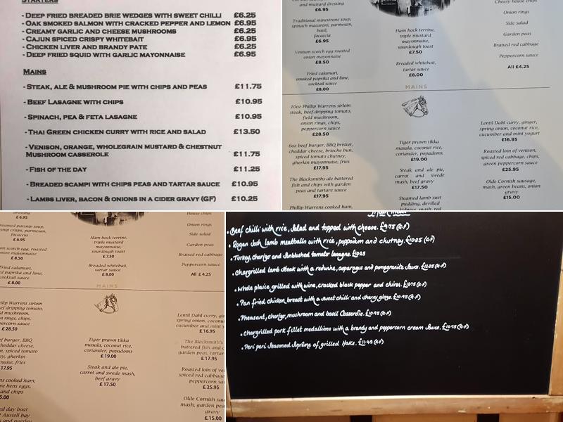The Blacksmiths Arms Menu