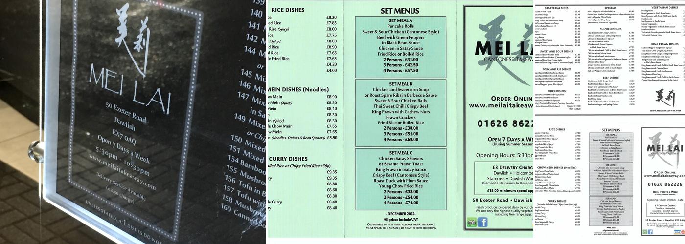 Mei Lai Takeaway Menu