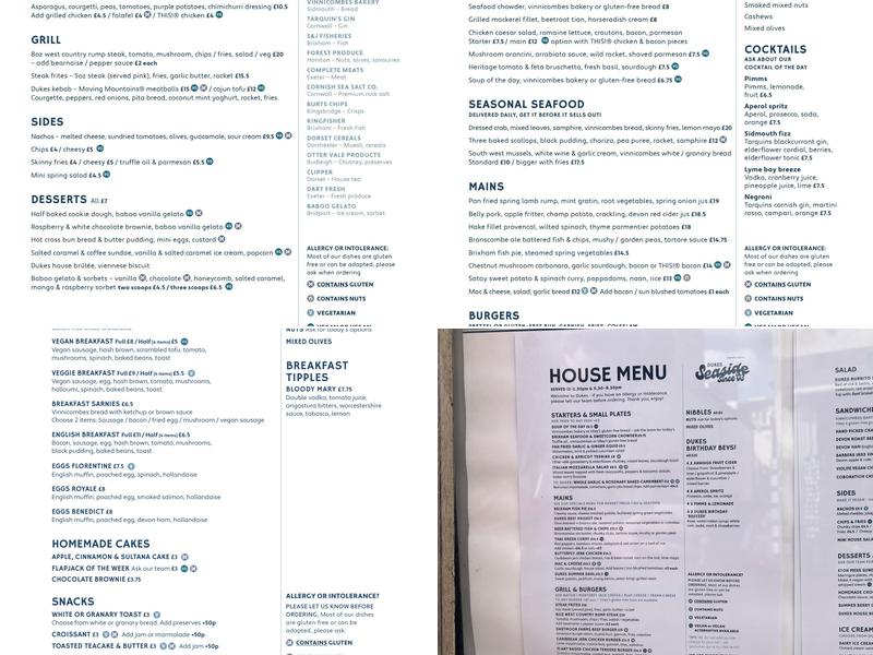 Dukes Inn Sidmouth Menu