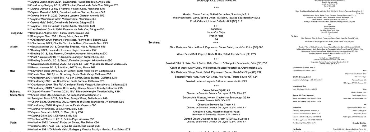 The Pea Green Boat Menu