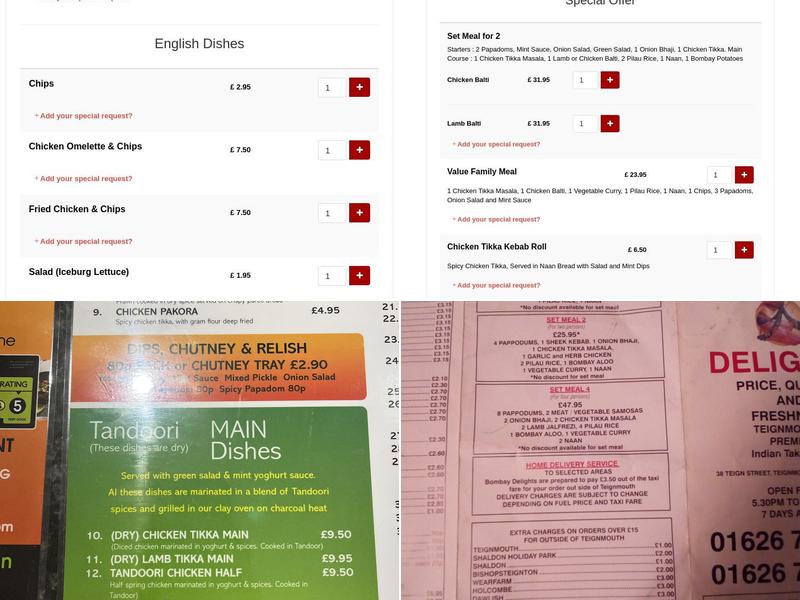 Bombay Delights Menu