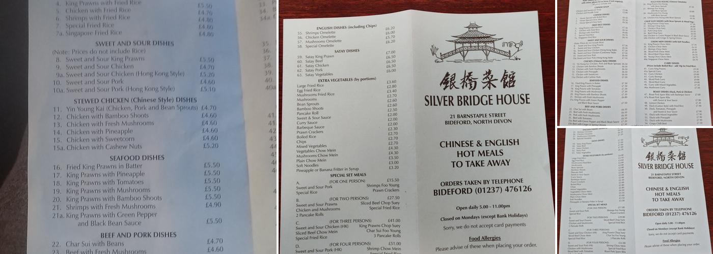 Silver Bridge House Menu