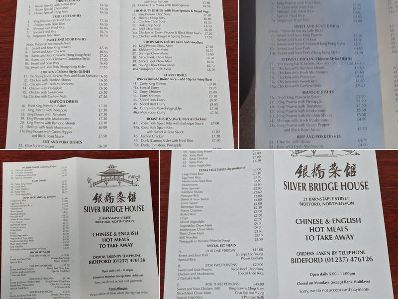Silver Bridge House Menu