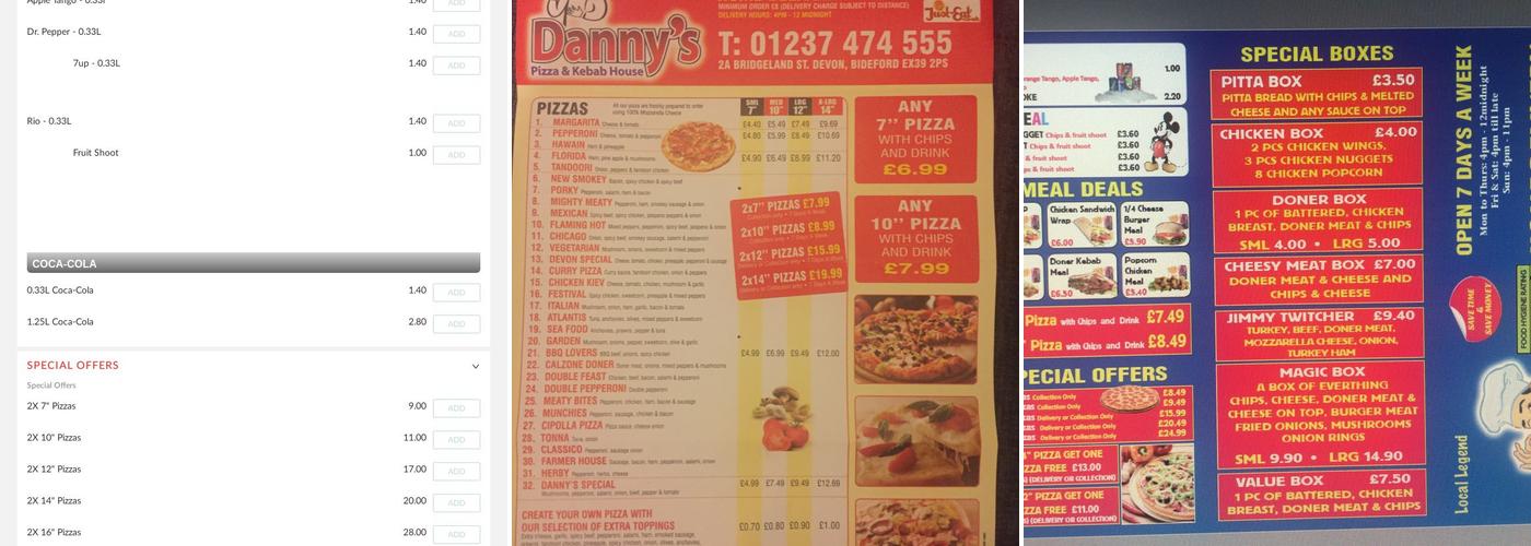 Danny's Pizza kebab house Menu