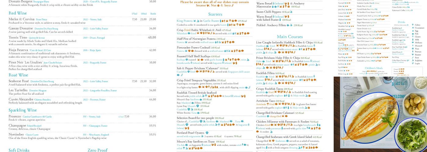Rockfish Brixham Menu