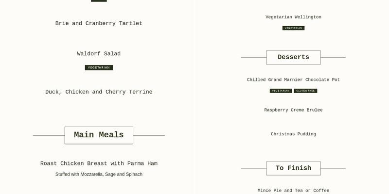 Crusoe's Restaurant Menu