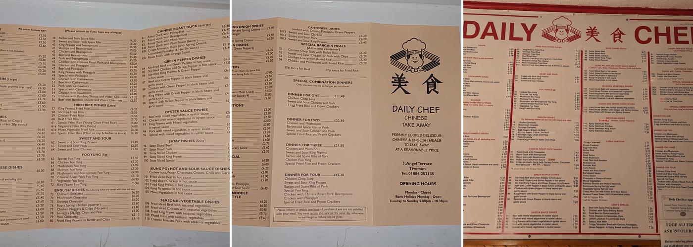 Daily Chef Chinese Menu