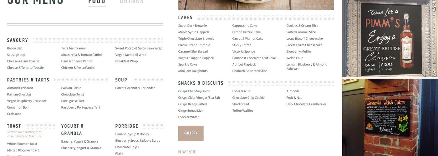 Coffee#1 Newton Abbot Menu