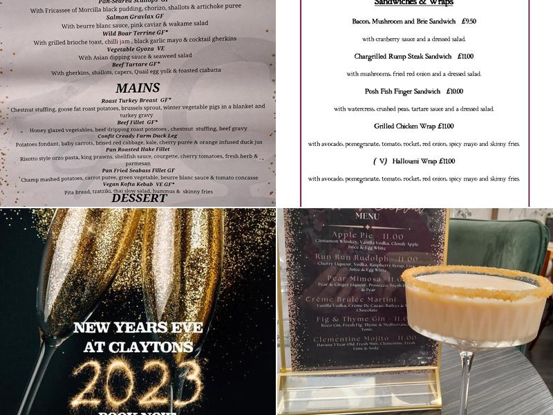 Claytons & The Glasshouse Menu