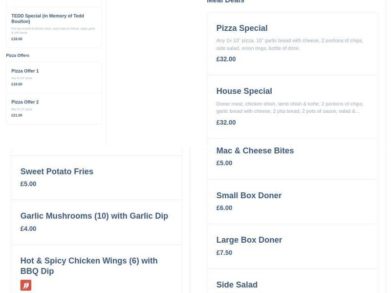 Marmaris Kebab & Pizza Menu