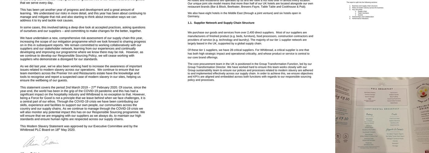 Premier Inn Helston hotel Menu