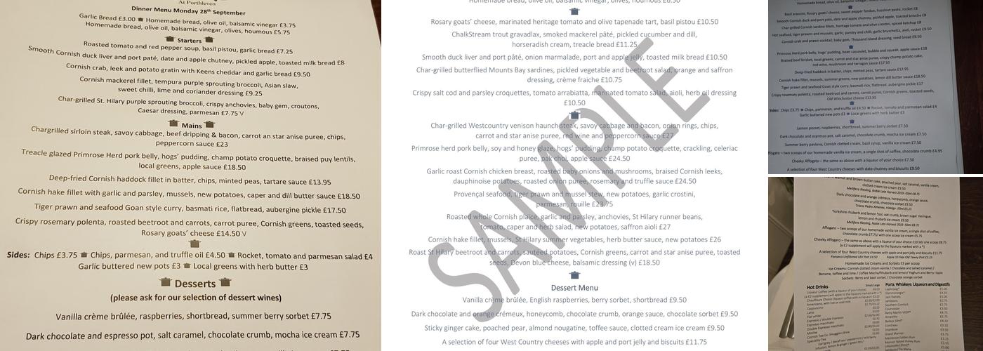 The Square At Porthleven Menu