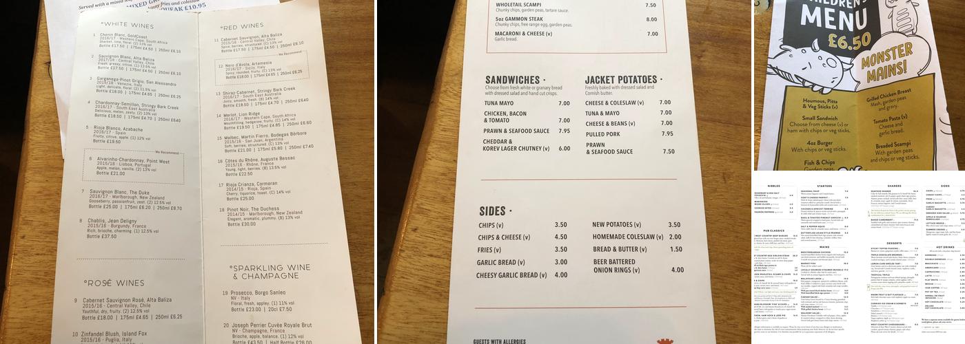 Harbour Inn, Porthleven Menu