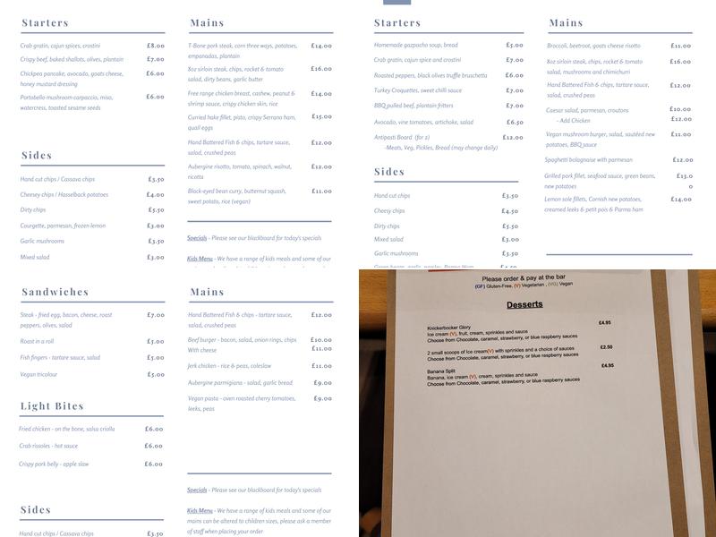 Atlantic Inn Porthleven Menu