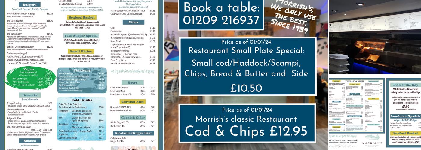 Morrishs Fish Restaurant and Takeaway Menu