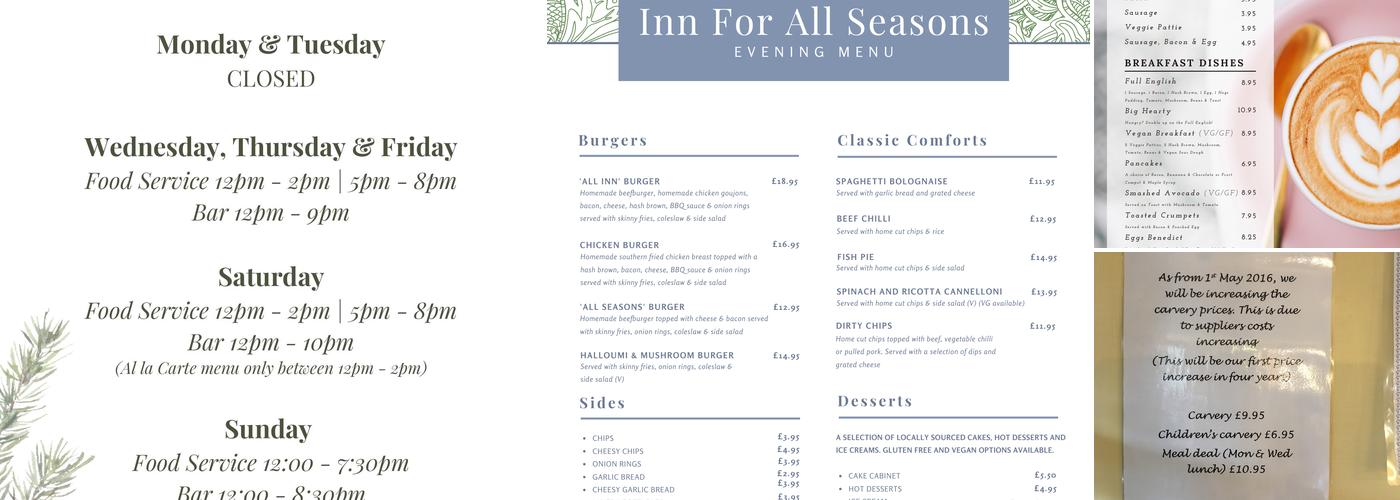 Inn For All Seasons Menu