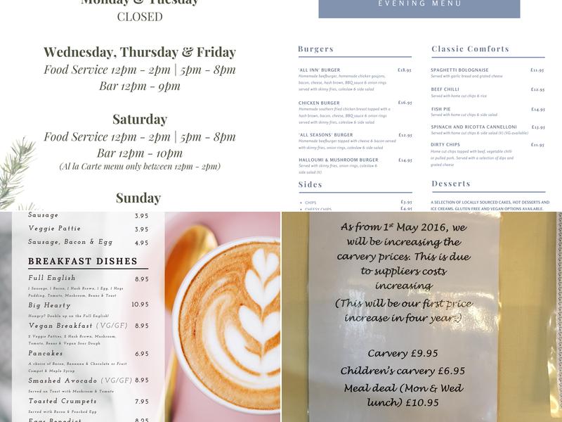 Inn For All Seasons Menu