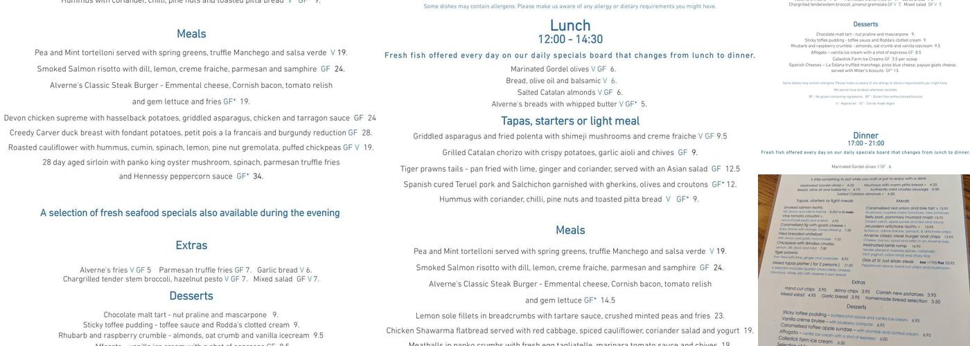 Alverne Restaurant & Lounge Menu