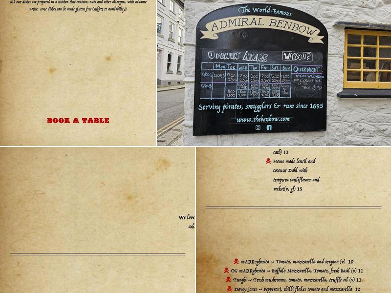 Admiral Benbow Menu