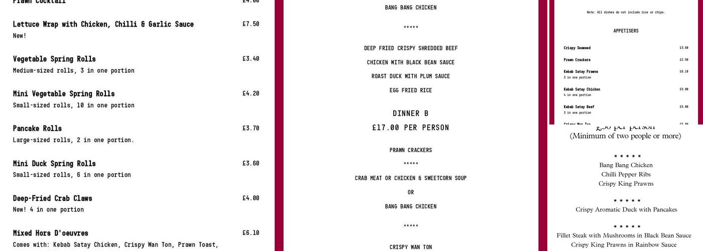 Sea Palace Chinese Restaurant Menu