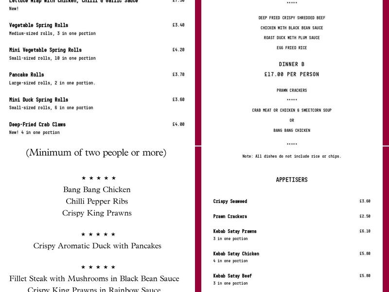 Sea Palace Chinese Restaurant Menu