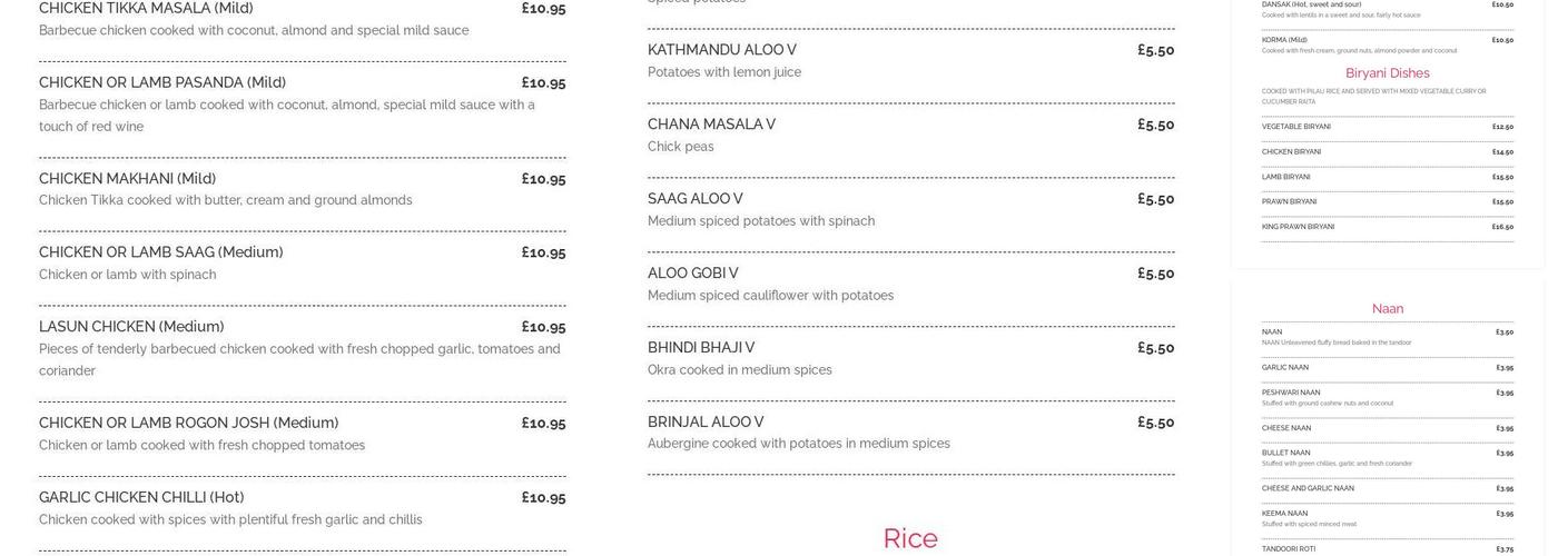 Kathmandu Palace Menu