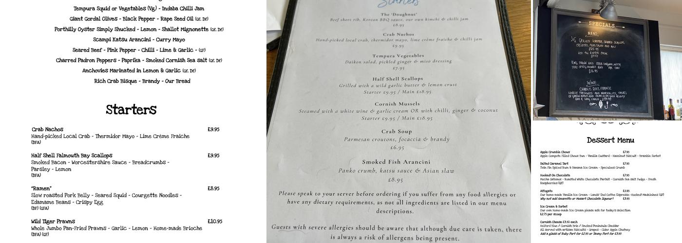 Hooked! Restaurant Truro Menu