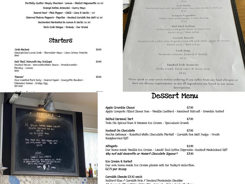 Hooked! Restaurant Truro Menu