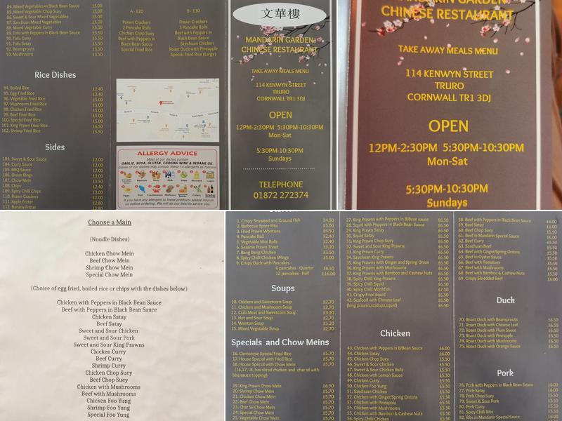 Mandarin Garden Chinese Restaurant Menu