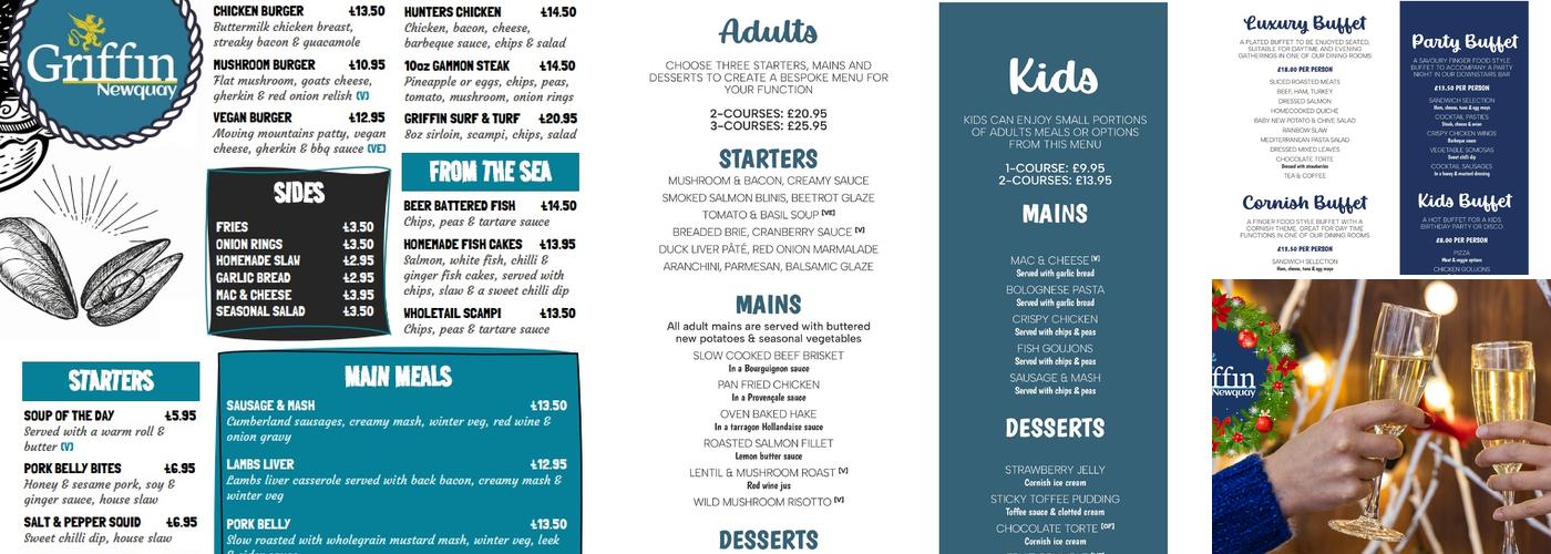Griffin Inn Newquay Menu