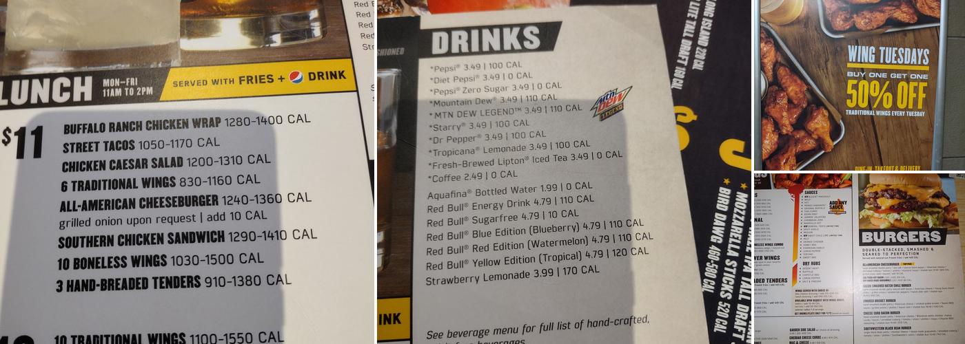 Buffalo Wild Wings Menu