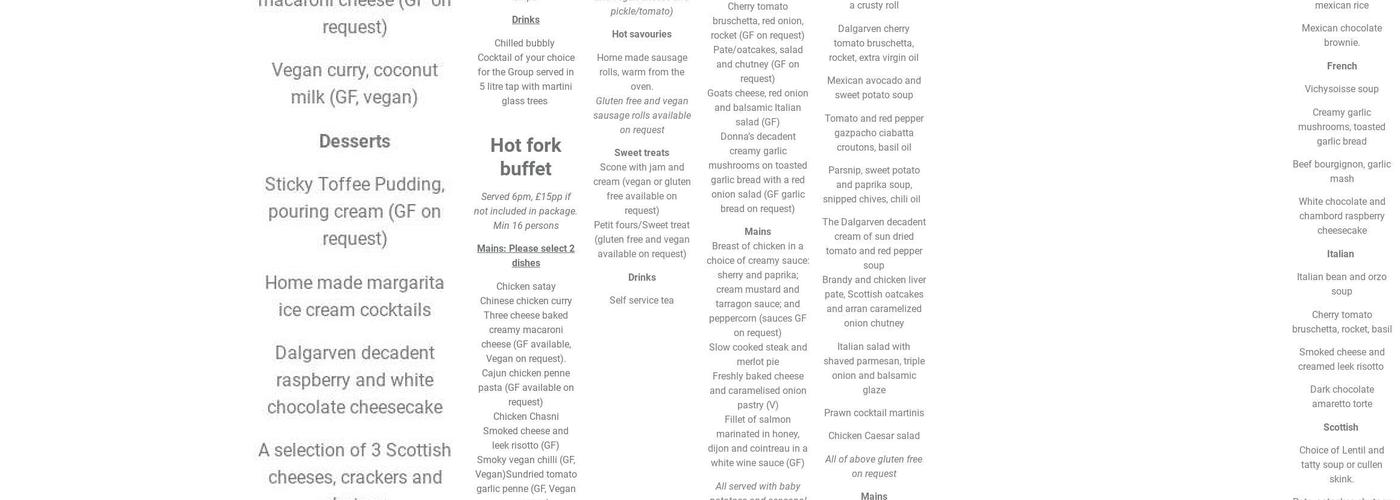 Dalgarven House Menu