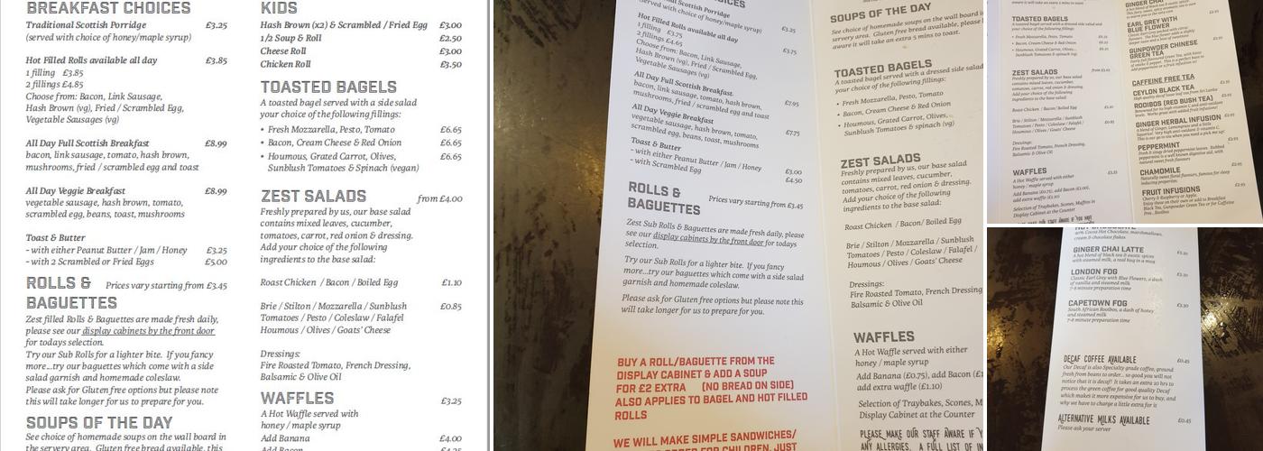 We Are Zest Café Menu