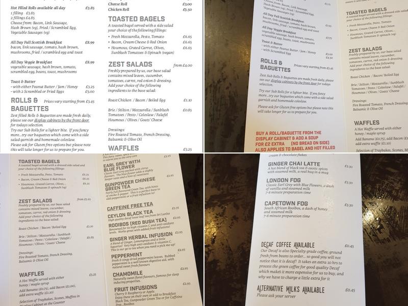 We Are Zest Café Menu