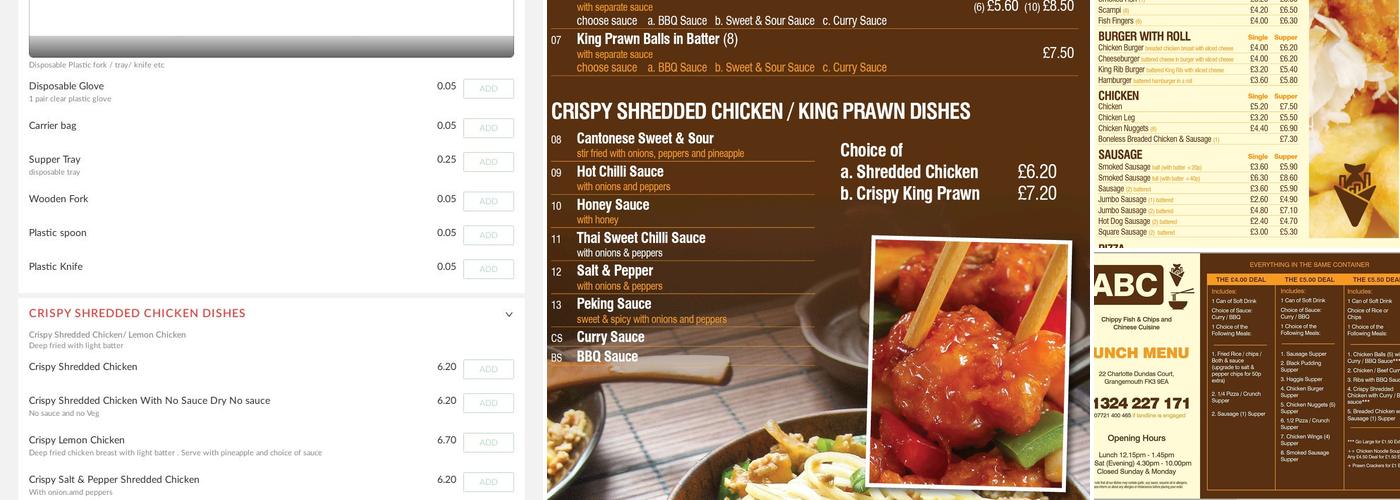 ABC CHINESE CHIPPY grangemouth falkirk Menu